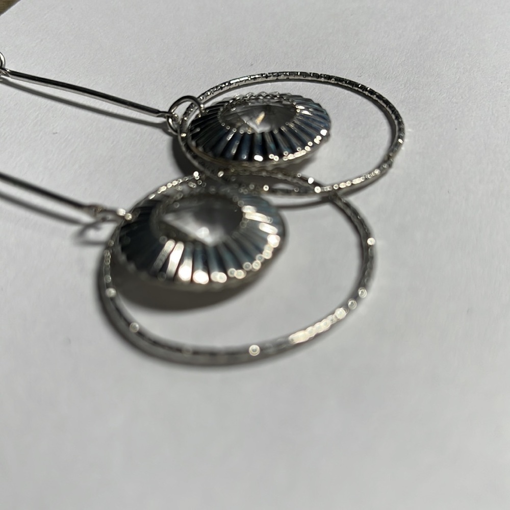 Silver Textured Stud Drop Earrings - Picture 4 of 5